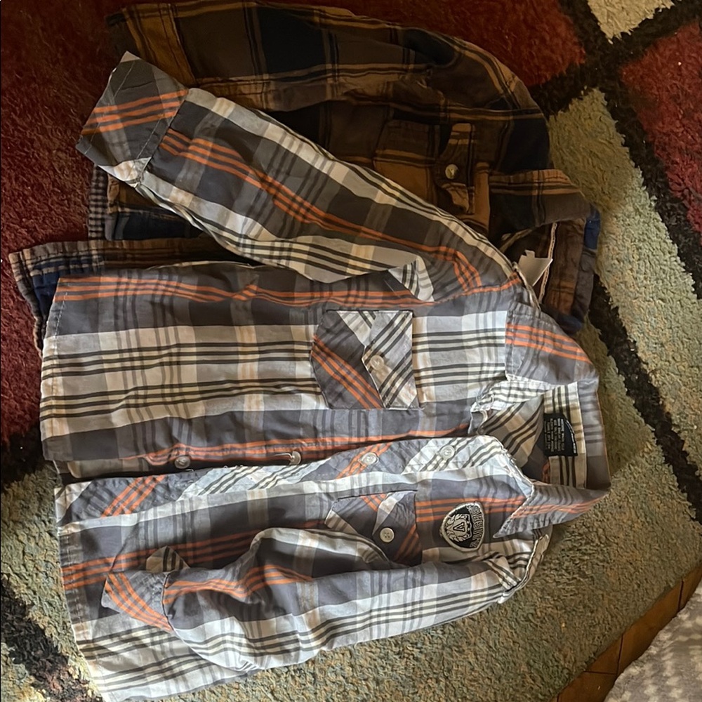 Joe Fresh Men's Plaid Shirt - Gray and Orange